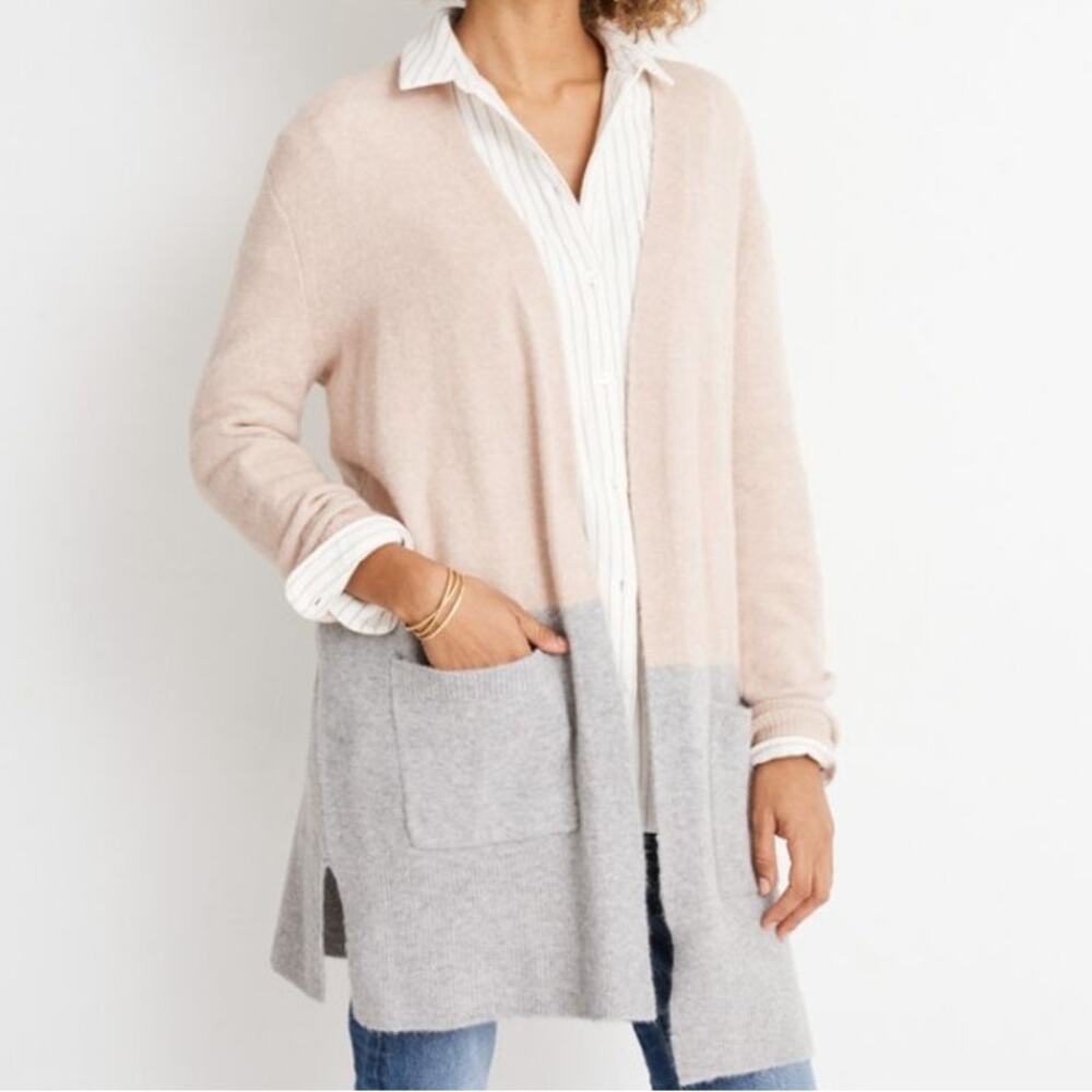 Madewell Pink Gray Kent Colorblock Cardigan Sweater Womens XL Wool Blend Knitted
